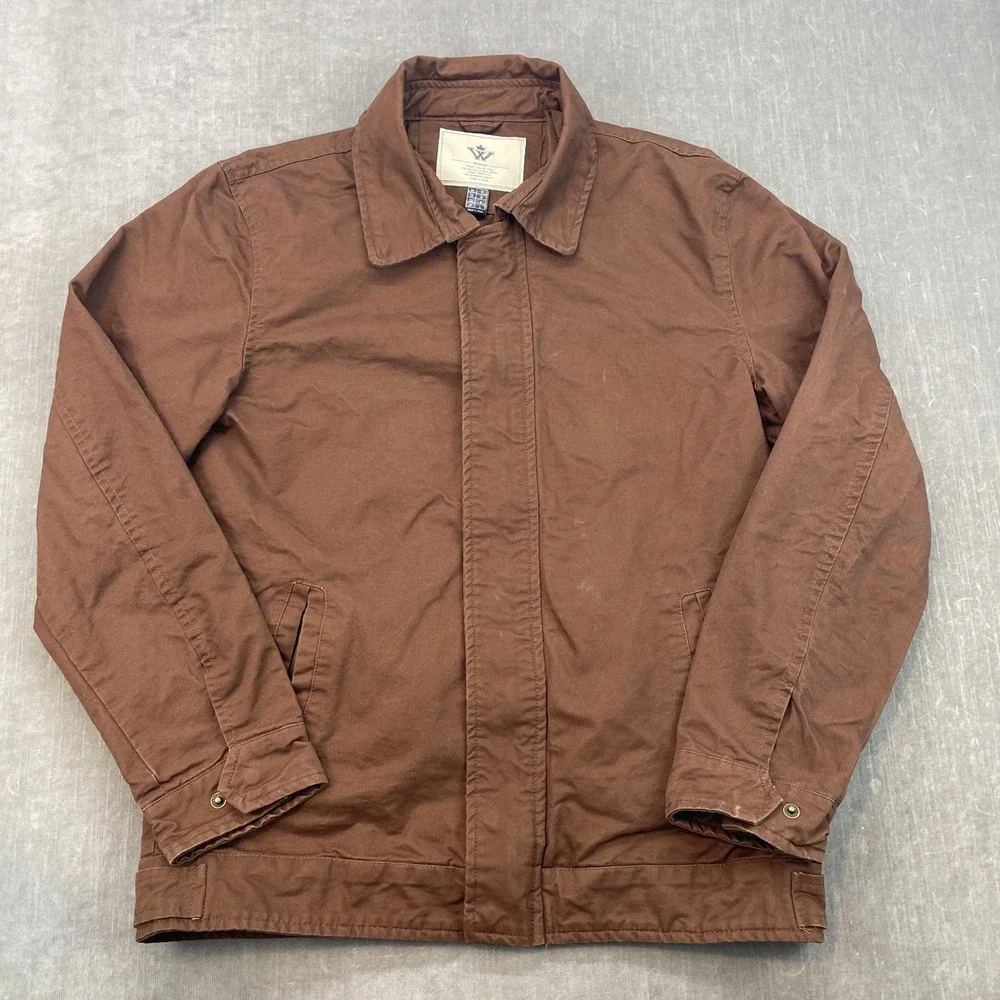 Wenven‎ Mens Medium Brown Cotton Canvas Workwear Jacket Full Zip Utility